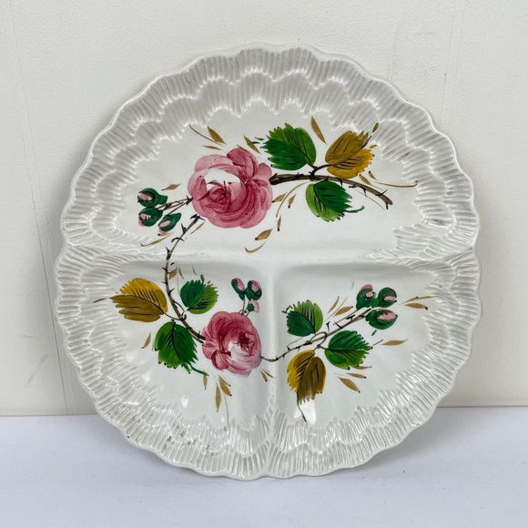 Vintage Hand Painted Floral Italian 3 Section Divided Serving Dish Platter Italy - Picture 1 of 7
